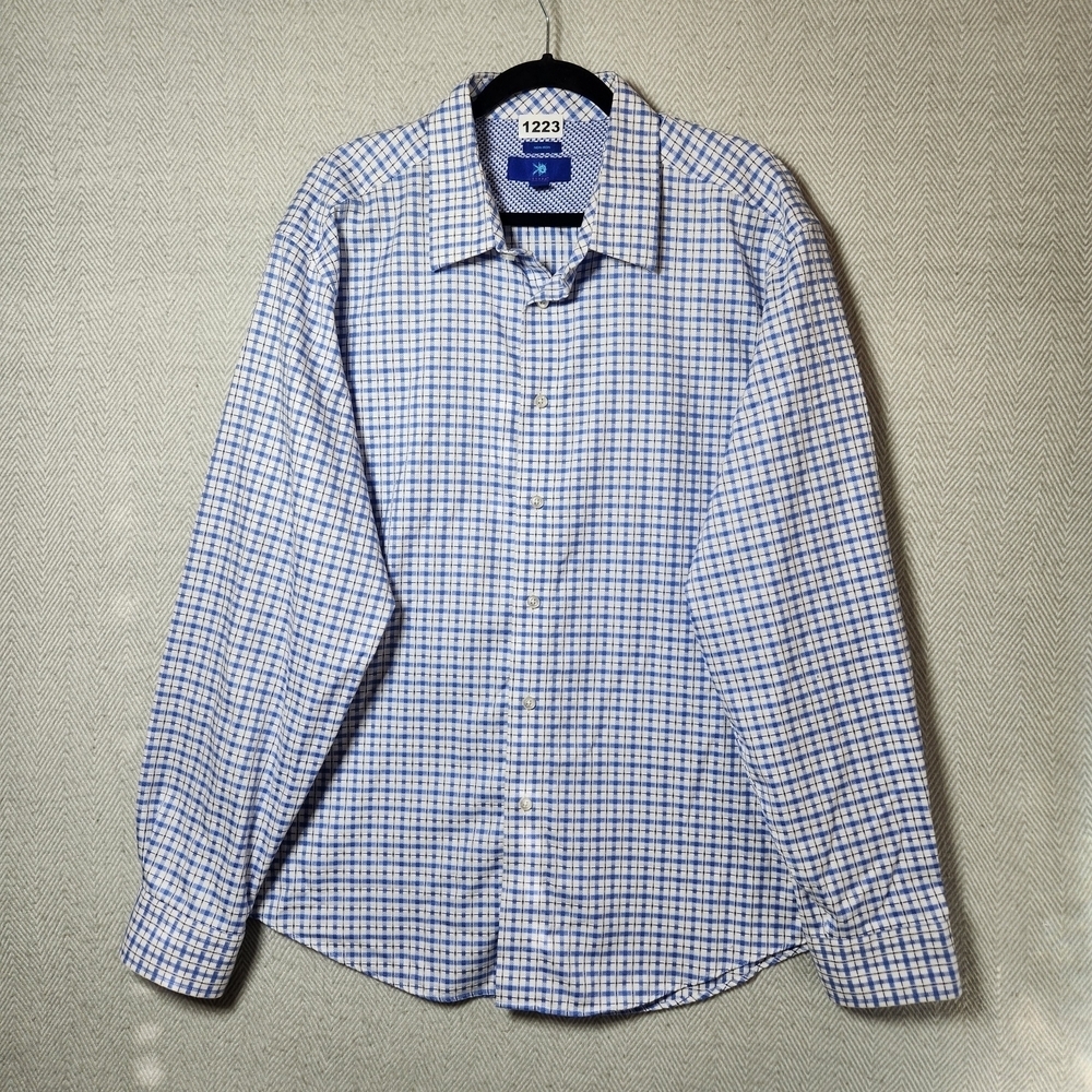 Egara Mens XXL 100% Cotton Blue Plaid Men's Button Down Dress Shirt